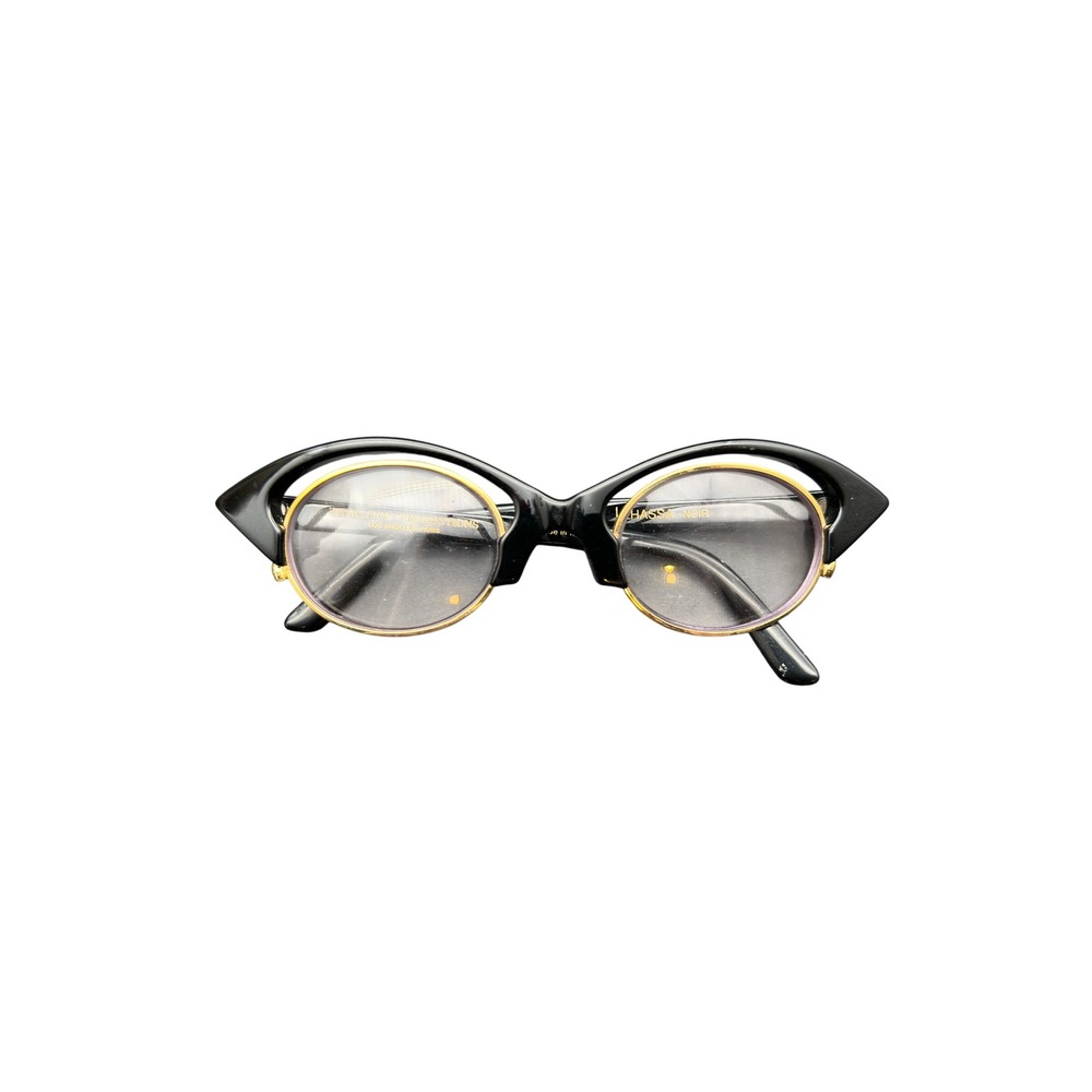 Vintage Traction Productions Lhassa Noir Black Gold Cat Eye Eyeglasses France KC